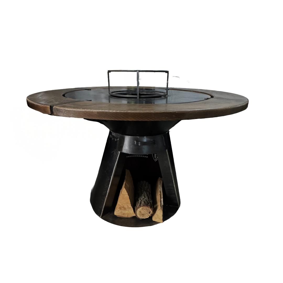 Gratar TIP CON cu Plita rotunda 850 mm, H 950 mm cu blat de lemn, grosime plita 10 mm