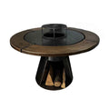 Gratar con cu plita rotunda 1000 mm, H 950 mm cu blat de lemn, grosime plita 10 mm