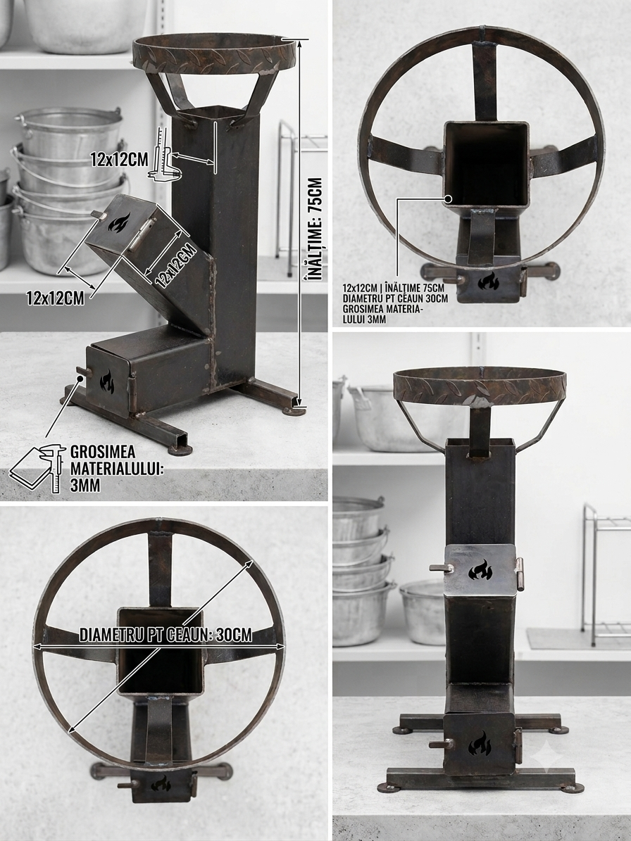 Sobă Tip Rachetă (Rocket Stove)  12x12CM