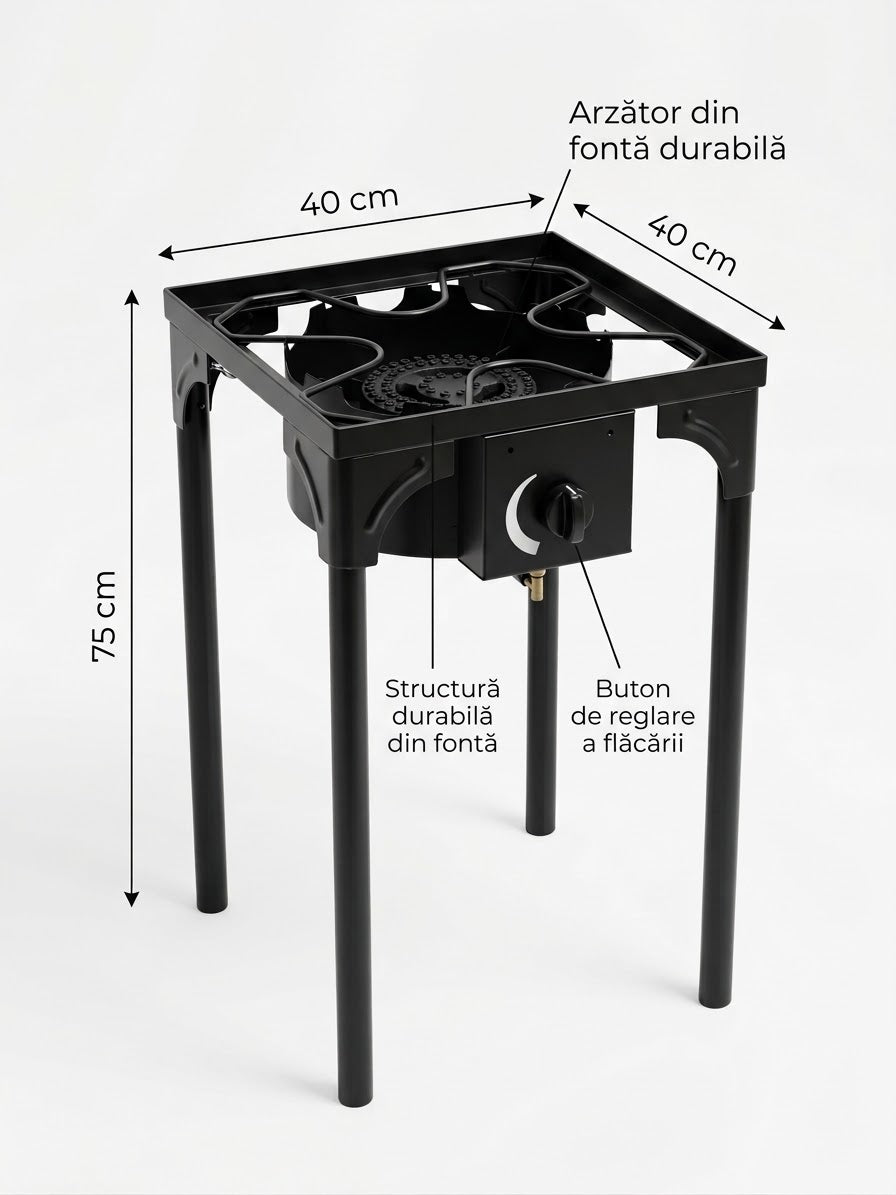 Pirostrie cu suport tip masa, 1 arzator x 3 focuri, inaltime 75cm