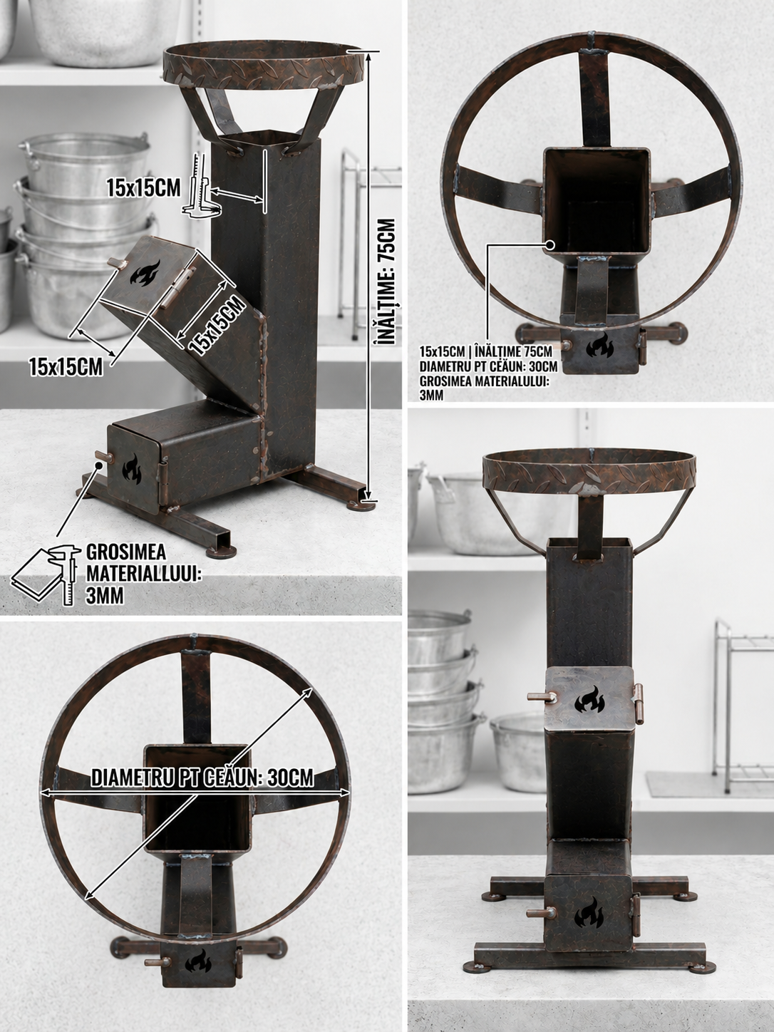Sobă Tip Rachetă (Rocket Stove) 15x15CM